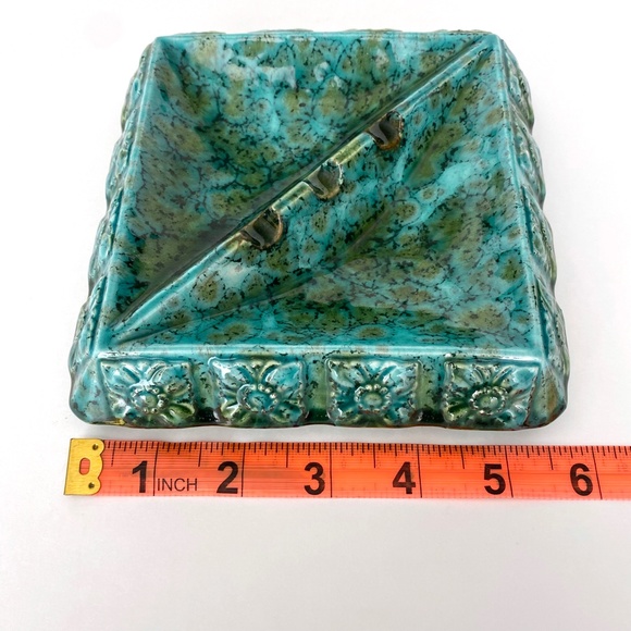 Vintage Unique Teal Ashtray - Glazed Ceramic - Artist Signed H. Kubon - Handmade - Picture 8 of 8